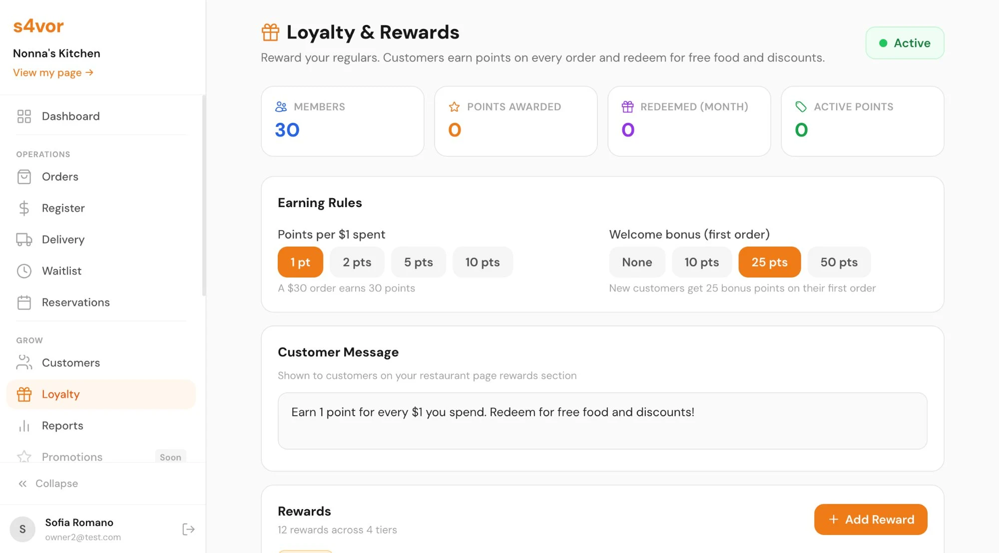 Loyalty rewards dashboard