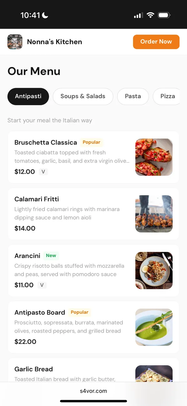 Menu with photos and ordering